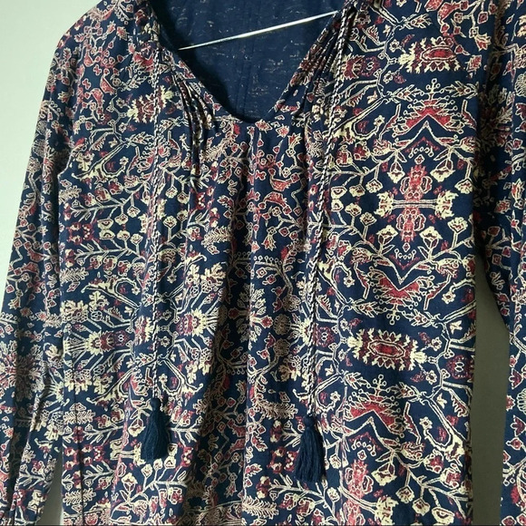 Boho Floral Blouse Ethereal Chic Top Whimsigoth Sleeve Blouse Tie Neck XS - Picture 6 of 8